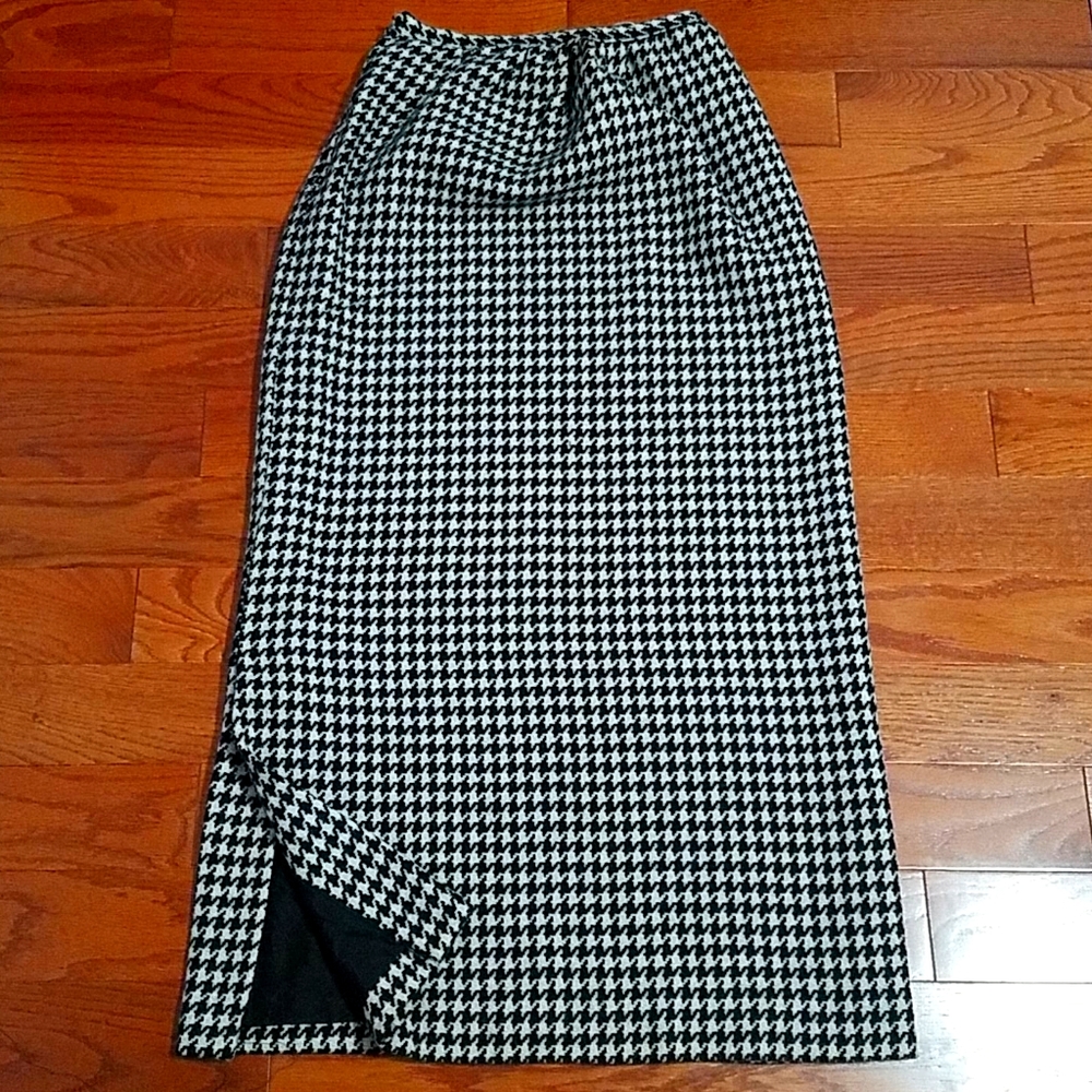 Vintage Florence Walsh wool houndstooth maxi skirt